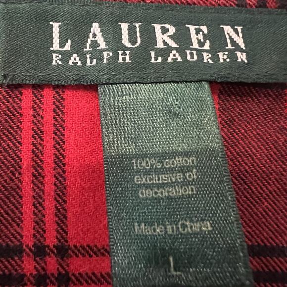 Lauren Ralph Lauren Pajama Set Womens Large Red Flannel Crest‎ Buffalo Plaid - Picture 9 of 15